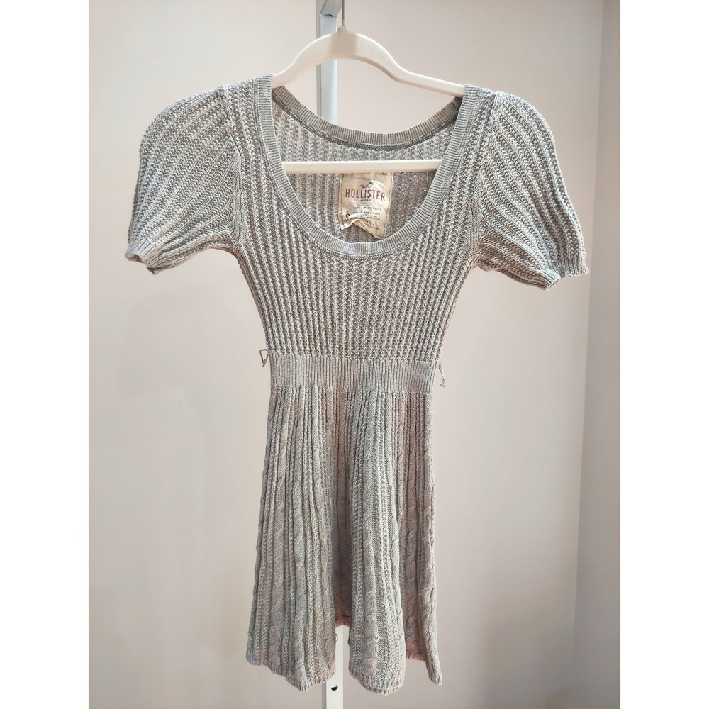 Hollister Scoop Neck Cable Knit Sweater Tunic Mini Dress S Preppy Y2K